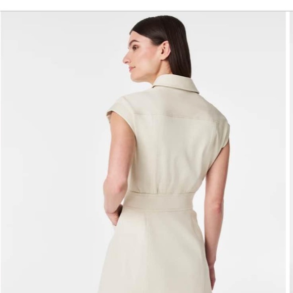 SPANX Cream Button-Up Midi Dress - Picture 2 of 5
